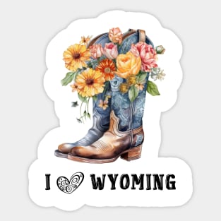 I Love Wyoming Boho Cowboy boots with Flowers Sticker